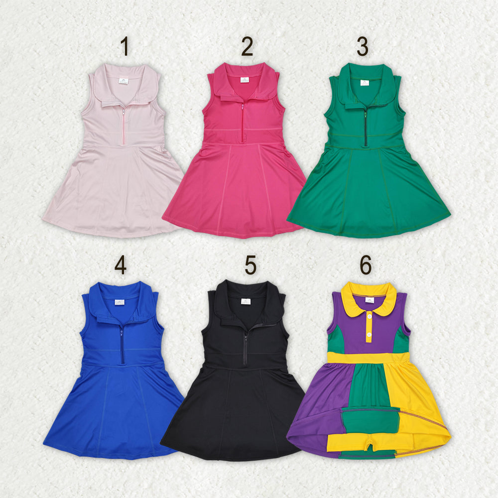 Sibling Baby Girls Sleeveless Colorful Back Zip Short Yoga Active Knee Length Dress