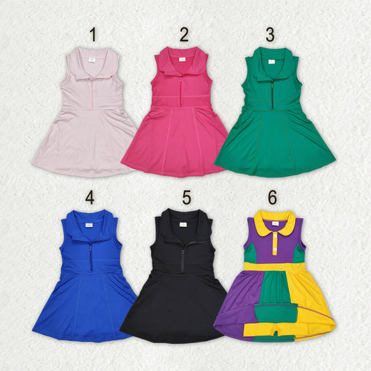 Sibling Baby Girls Sleeveless Colorful Back Zip Short Yoga Active Knee Length Dress
