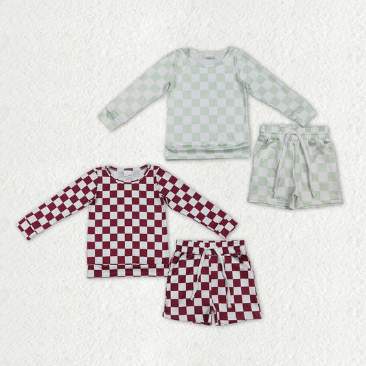 Siblings Baby Girls Long Sleeves Checked Shirts Top Pockets Shorts Clothes Sets