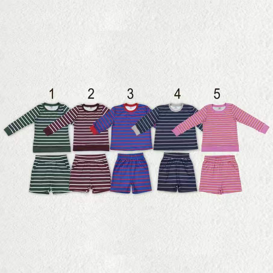 Sibling Baby Girls Long Sleeves Stripe Top Short Yoga Active Clothes Sets