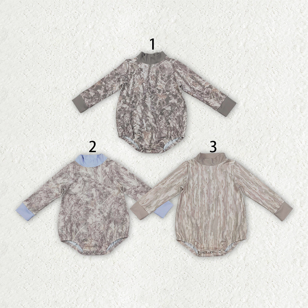 Sibling Baby Boys Girls Long Sleeve Leaves Camo Yoga Active Choker Rompers
