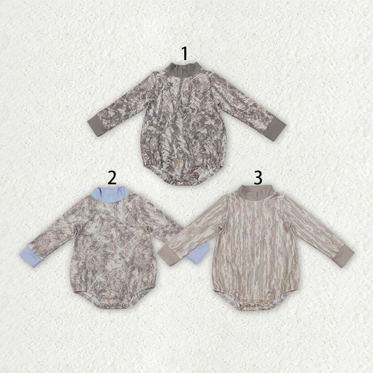 Sibling Baby Boys Girls Long Sleeve Leaves Camo Yoga Active Choker Rompers