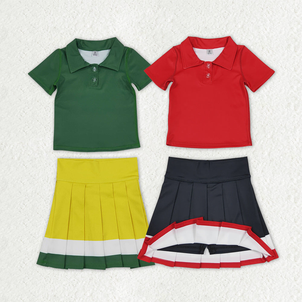 Sibling Baby Girls Short Sleeve Button Polo Shirts Pleated Skirt Short Yoga Active Clothes Sets