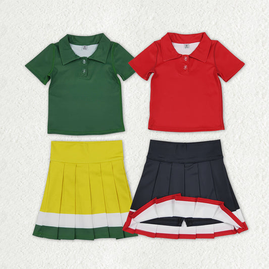Sibling Baby Girls Short Sleeve Button Polo Shirts Pleated Skirt Short Yoga Active Clothes Sets