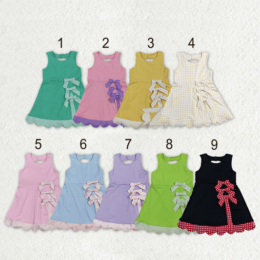 Sibling Baby Girls Bows Yoga Active Shorts Scallop Knee Length Dresses