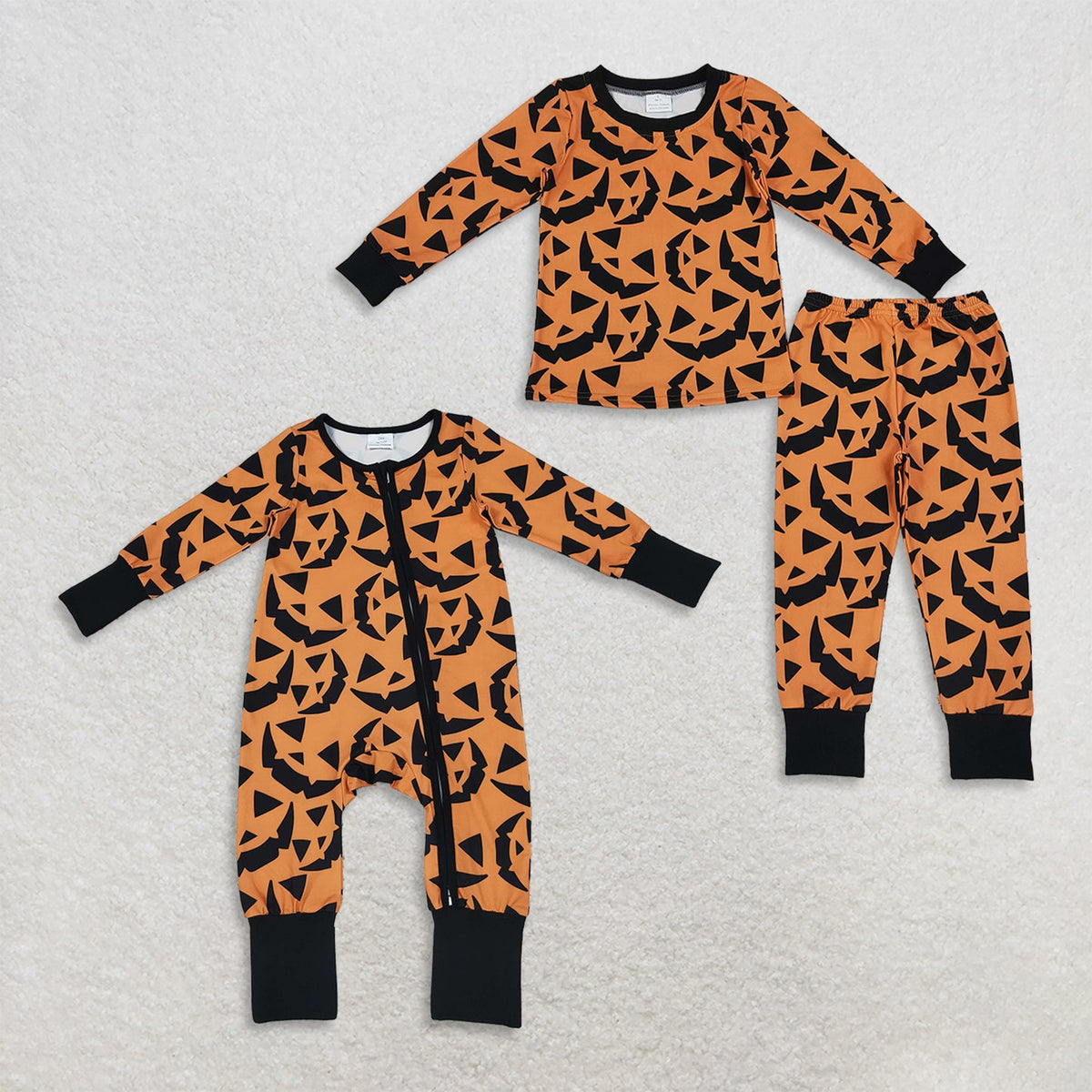 Sibling Baby Boys Ghost Pumpkins Top Pant Halloween Pajamas Set Zip Rompers