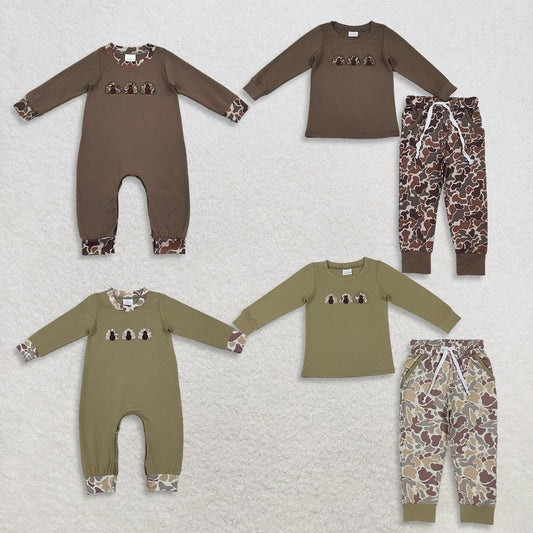 Sibling Baby Boys Embroidery Camo Turkey Pockets Joggers Clothes Set Rompers