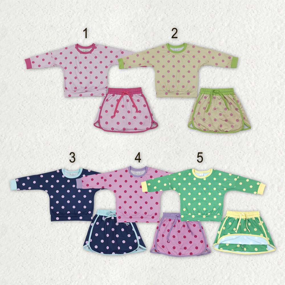 Sibling Baby Girls Long Sleeves Polka Dots Top Skirt Short Clothes Sets
