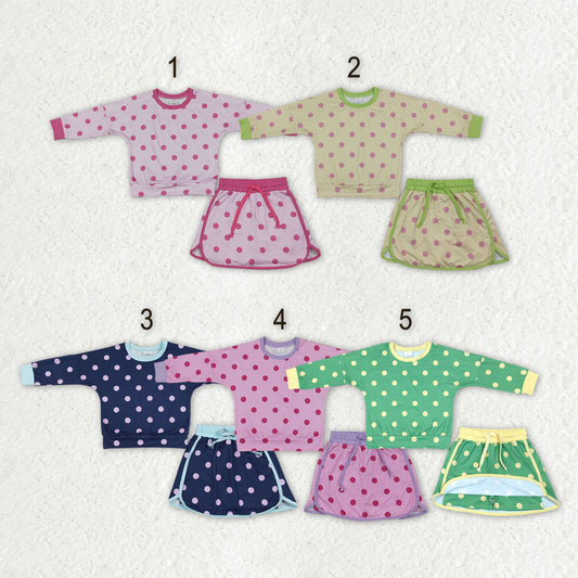 Sibling Baby Girls Long Sleeves Polka Dots Top Skirt Short Clothes Sets