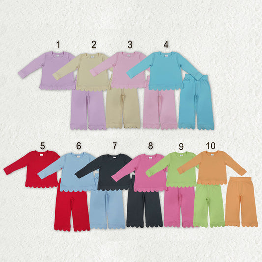 Sibling Baby Girls Long Sleeve Shirts Top Pants Scallop Clothes Sets