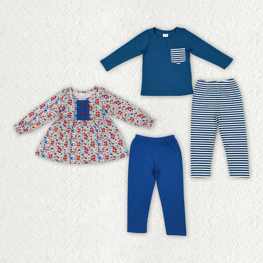 Sibling Baby Boys Girls Flowers Tops Stripe Leggings Fall Clothes Set