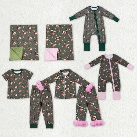 Sibling Baby Kids Ducks Calls Flowers Hunting Pajamas Sets Blanked