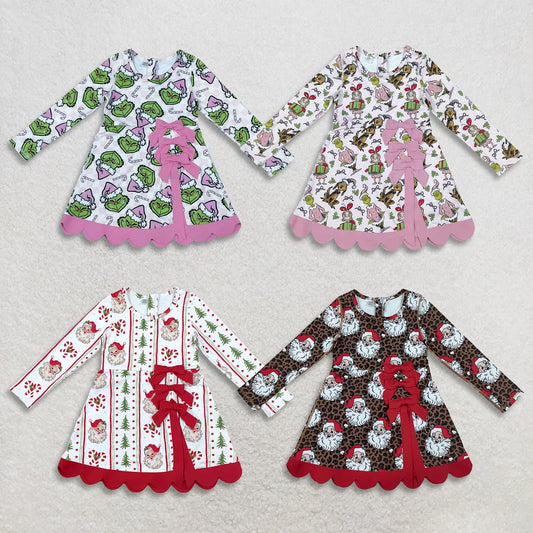 Sibling Baby Girls Long Sleeve Green Frogs Santa Trees Yoga Active Bows Scallop Christmas Sets