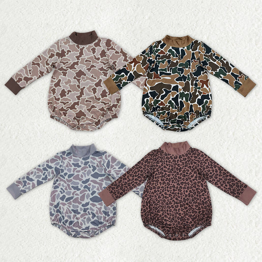 Sibling Baby Boys Girls Long Sleeve Leaves Camo Choker Rompers
