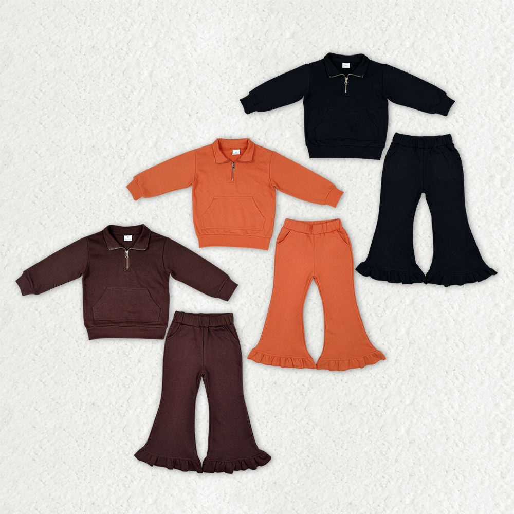 Sibling Baby Girls Long Sleeves Zip Pullovers Ruffle Flare Pant Sweater Clothes Sets