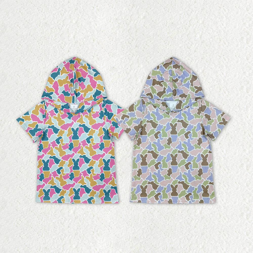 Sibling Baby Boys Girls Short Sleeve Southern Easter Rabbits Camo Hoodies Top