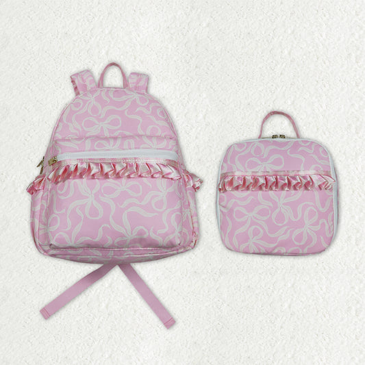 Sibling Baby Girls Pink Bows Ruffle School Bags Lunch Boxes