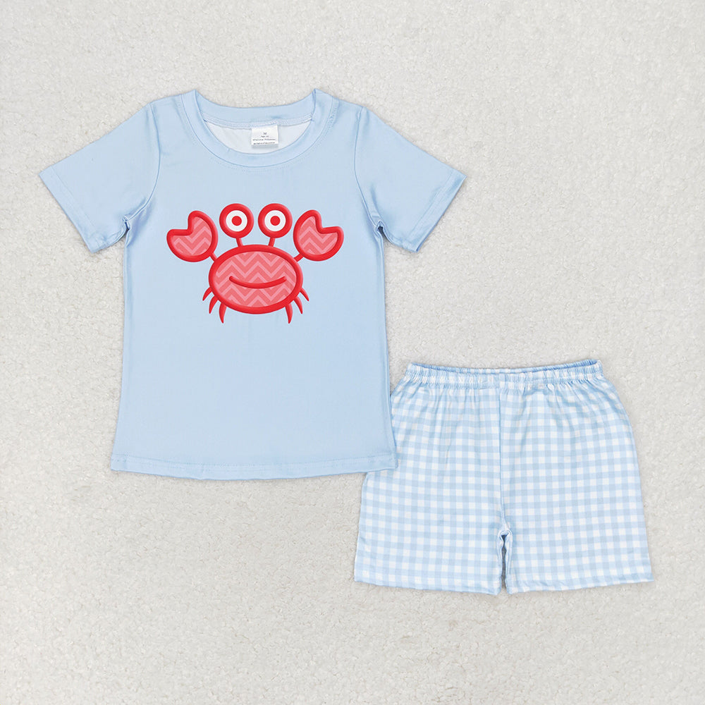 Baby Boys Crab Shirt Top Checkered Shorts Clothes Sets