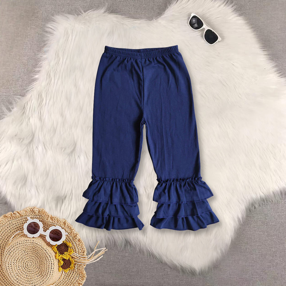 Sibling Baby Girls Triple Ruffle Cotton Pants