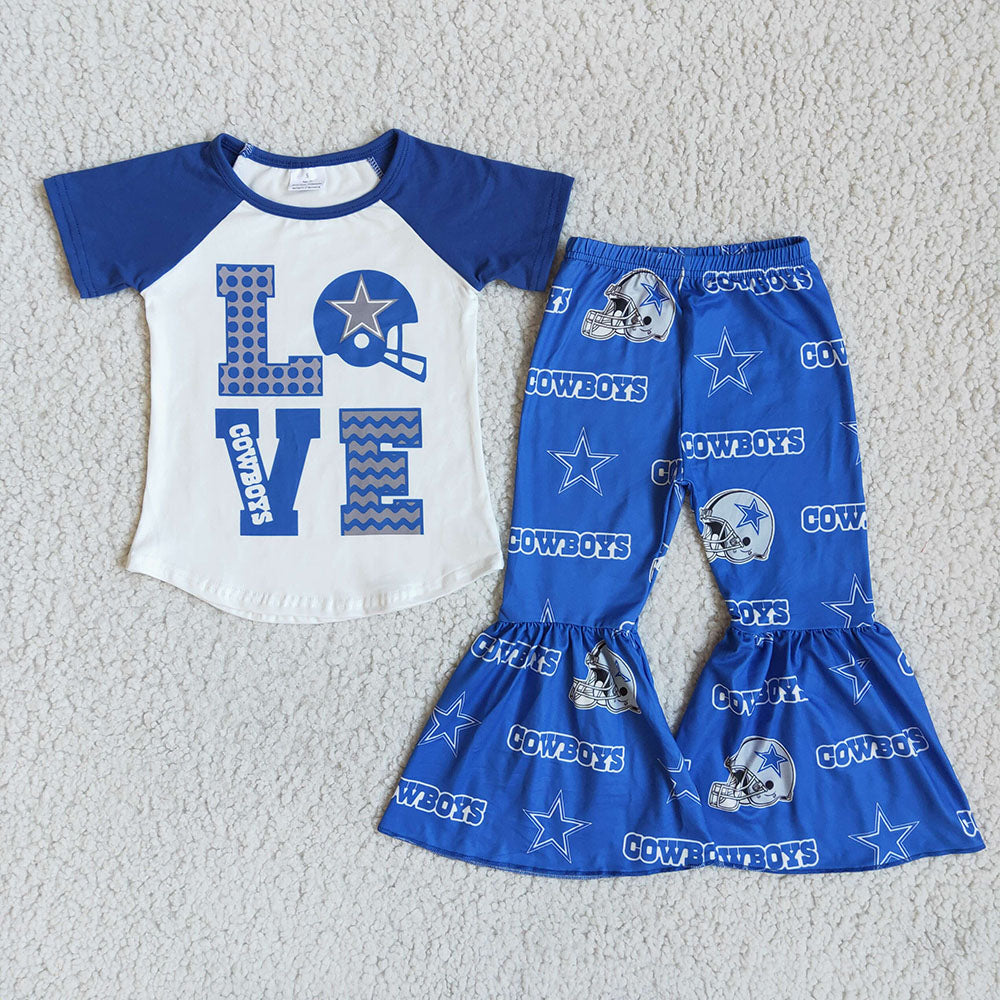 Sibling Baby Girls Football Team Bell Pants Clothes Sets