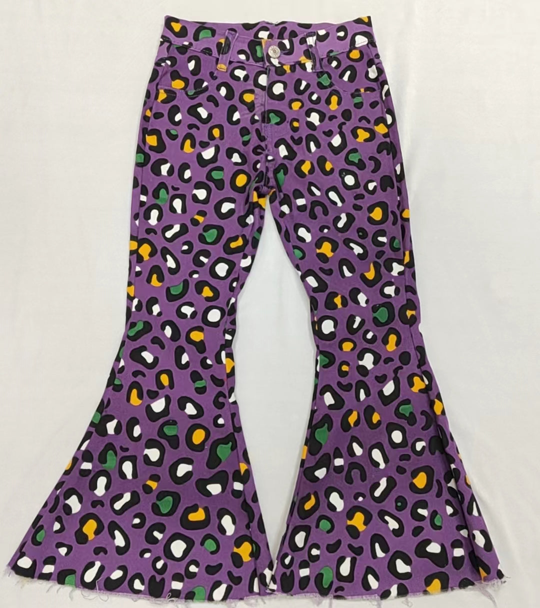 Baby Girls Mardi Gras Purple Leopard Bell Denim Pants Jeans