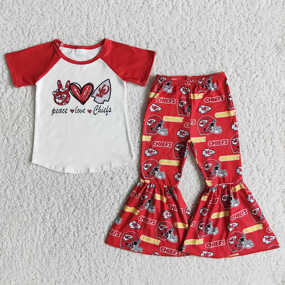 Sibling Baby Girls Football Team Bell Pants Clothes Sets