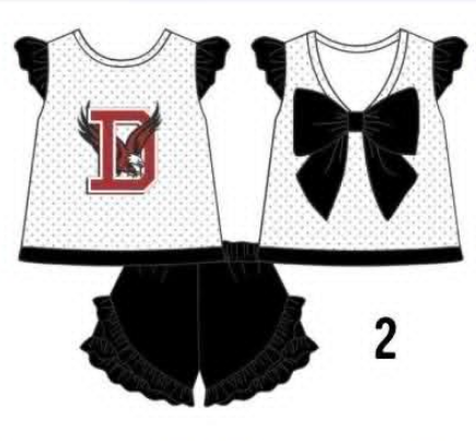 Preorder (moq 5)Baby Girls Eagles Back Bow Tunic Shorts Team Clothes Sets