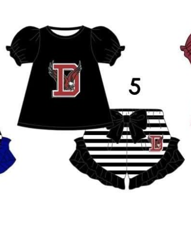 Preorder (moq 5)Baby Girls Eagles Tunic Ruffle Bow Shorts Team Clothes Sets