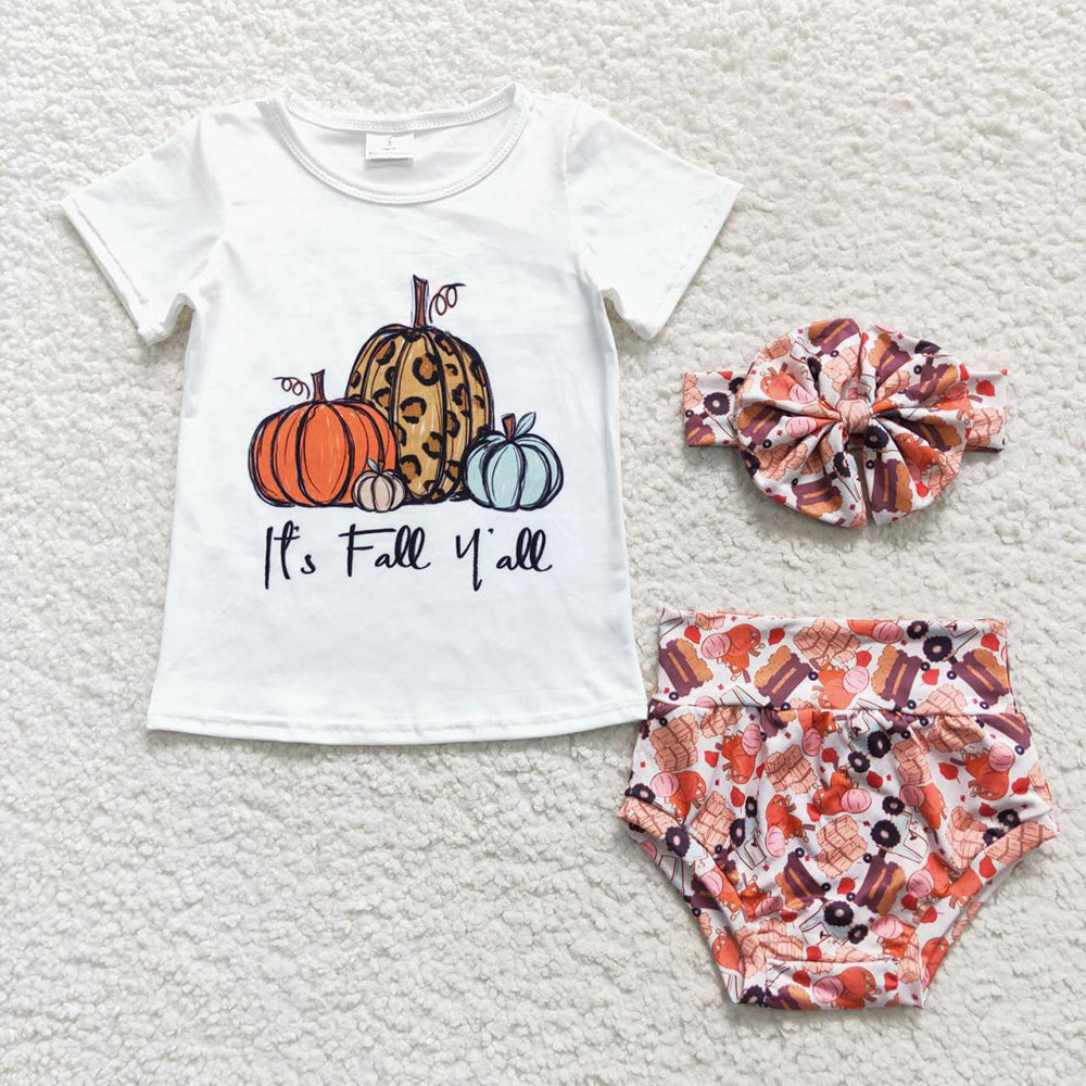 Baby Girls Fall Pumpkin Tee Shirt Thanksgiving Bummie Sets