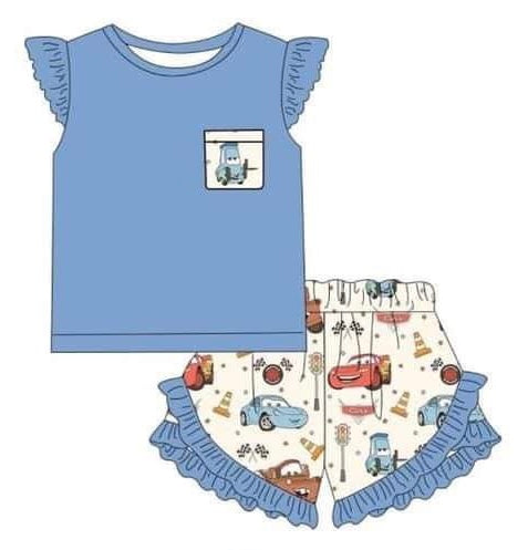 Baby Girls blue Shirt Western farm Shorts Summer Clothing Sets Preorder(moq 5)