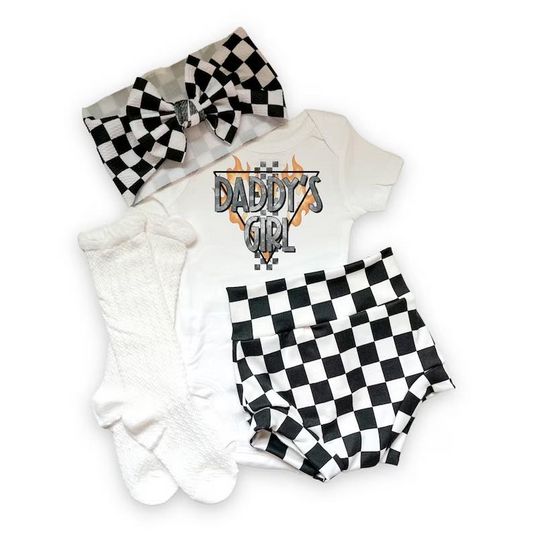 Baby Girls Daddy's Girl Black Checkered Bummie Sets preorder
