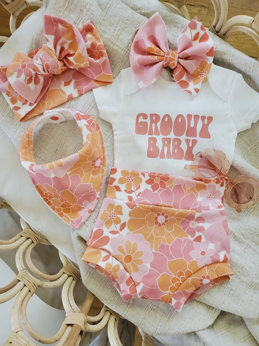 Baby Girls Groovy Baby Top Flowers Bummie Sets preorder