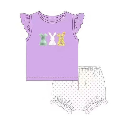 Baby Girls Lavender Easter Rabbits Top Bummie Sets preorder