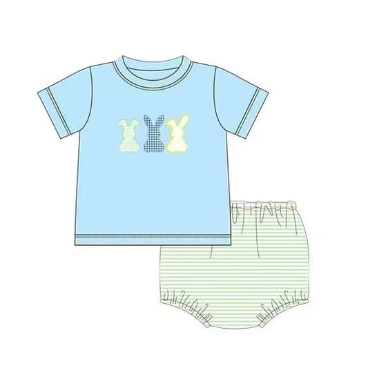 Baby Boys Blue Easter Rabbits Top Bummie Sets preorder