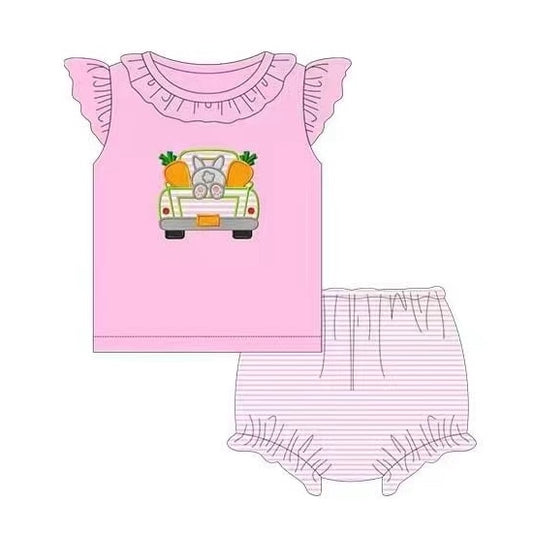 Baby Girls Pink Easter Carrot Car Top Bummie Sets preorder