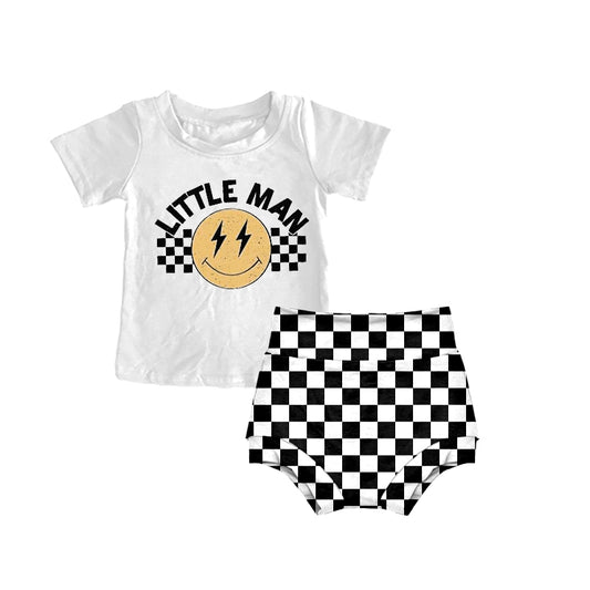 Baby Kids Infant Summer Little Man Shirt Black Checkered Bummies Clothes Sets Preorder