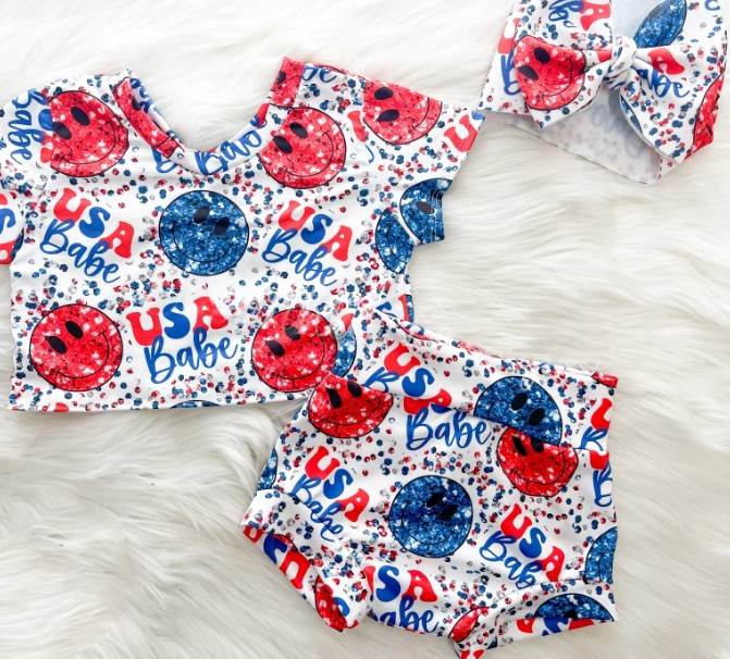 Baby Girls 4th Of July USA Babe Top Bummies Clothes Sets Preorder