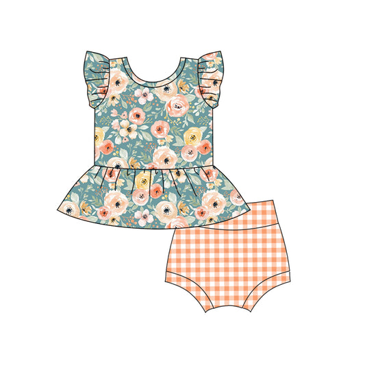 Baby Girls Blue Orange Flowers Top Bummies Clothes Sets Preorder