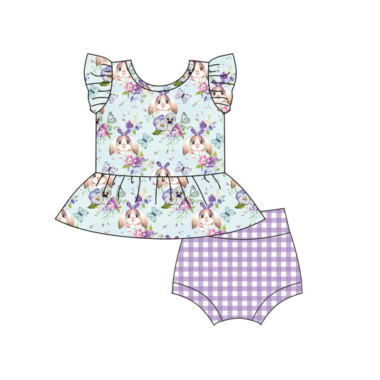 Baby Girls Easter Bunny Butterfly Top Checkered Bummies Clothes Sets Preorder