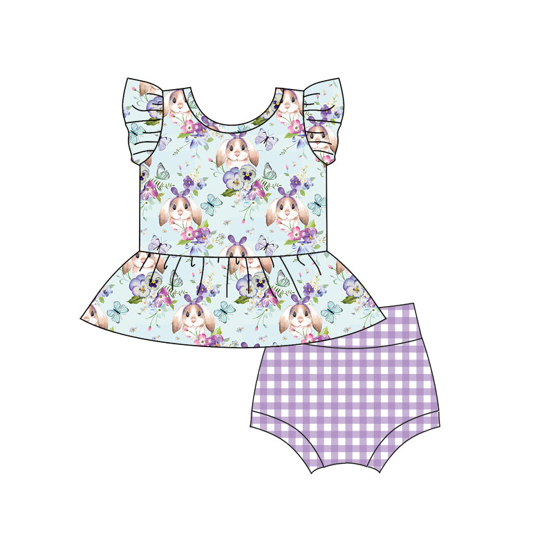Baby Girls Easter Bunny Butterfly Top Checkered Bummies Clothes Sets Preorder