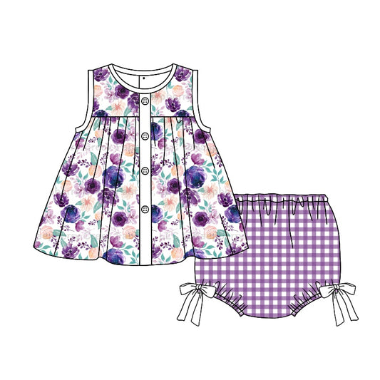 Baby Girls Purple Flowers Tunic Top Bummies Clothes Sets Preorder