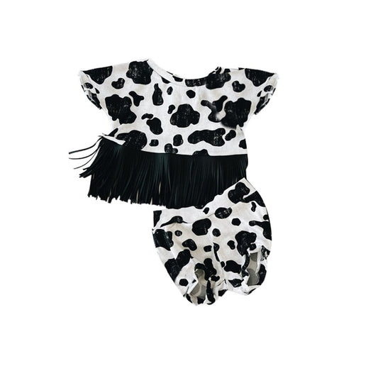 Baby Girls Cow Black White Shirt Top Bummies Clothes Sets Preorder