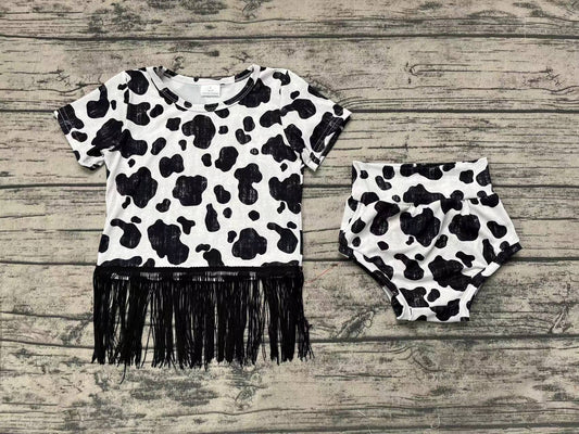 Baby Girls Cow Black White Shirt Top Bummies Clothes Sets Preorder