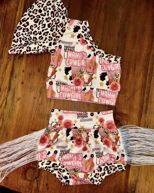 Baby Girls Mama's Cowgirl One Shoulder Top Tassel Bummies Clothes Sets Preorder