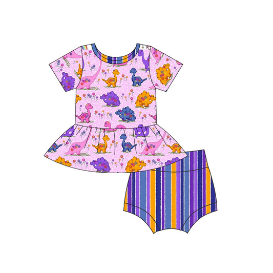 Baby Girls Purple Dinosaurs Tunic Top Bummies Clothes Sets Preorder