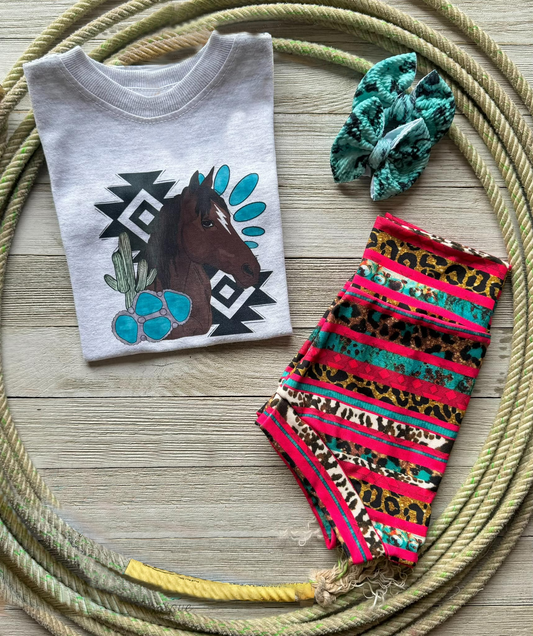 Baby Girls Horse Cactus Shirt Top Leopard Stripes Bummies Clothes Sets Preorder