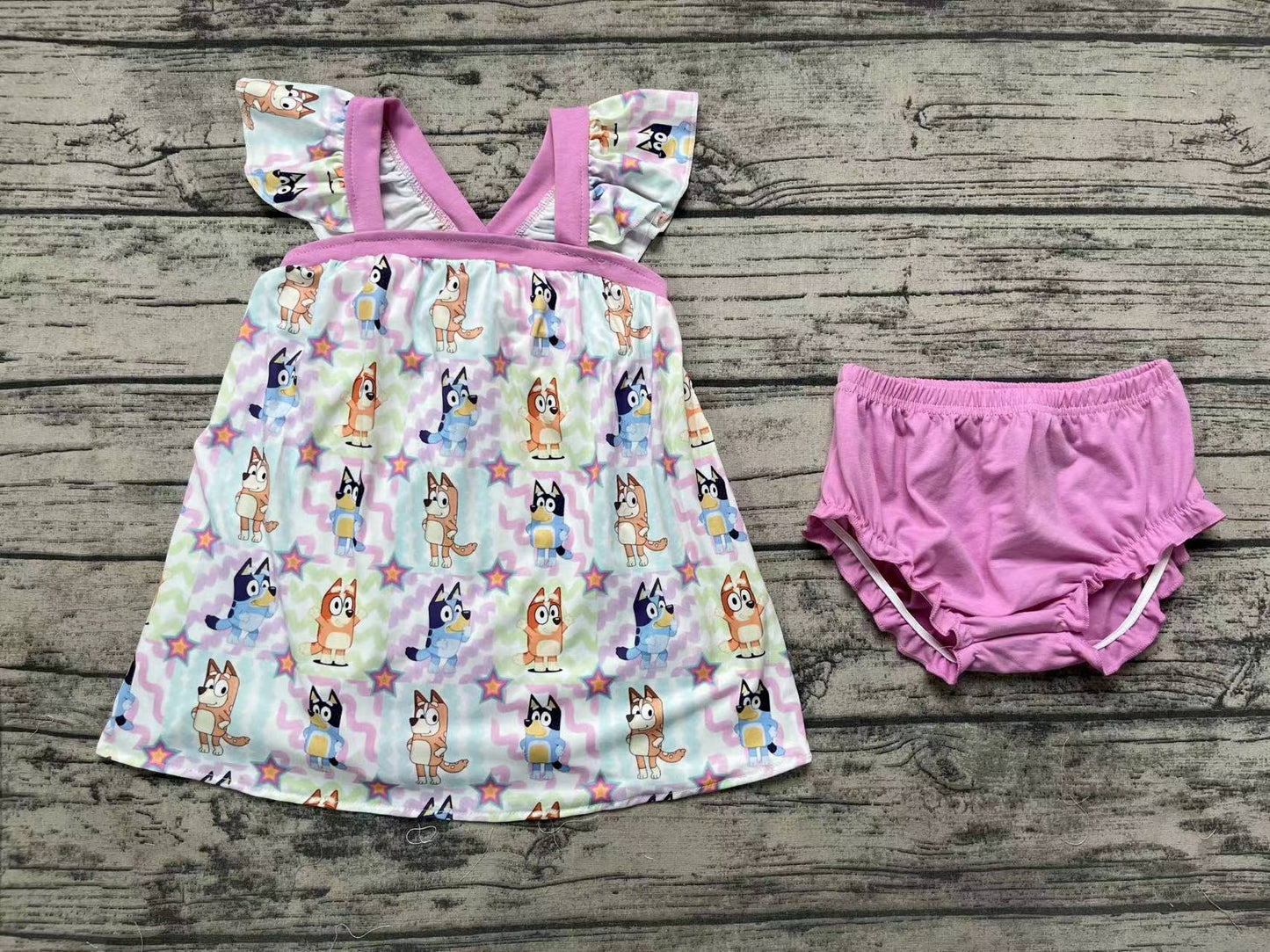 Baby Girls Dogs Colorful Tunic Top Bummies Clothes Sets