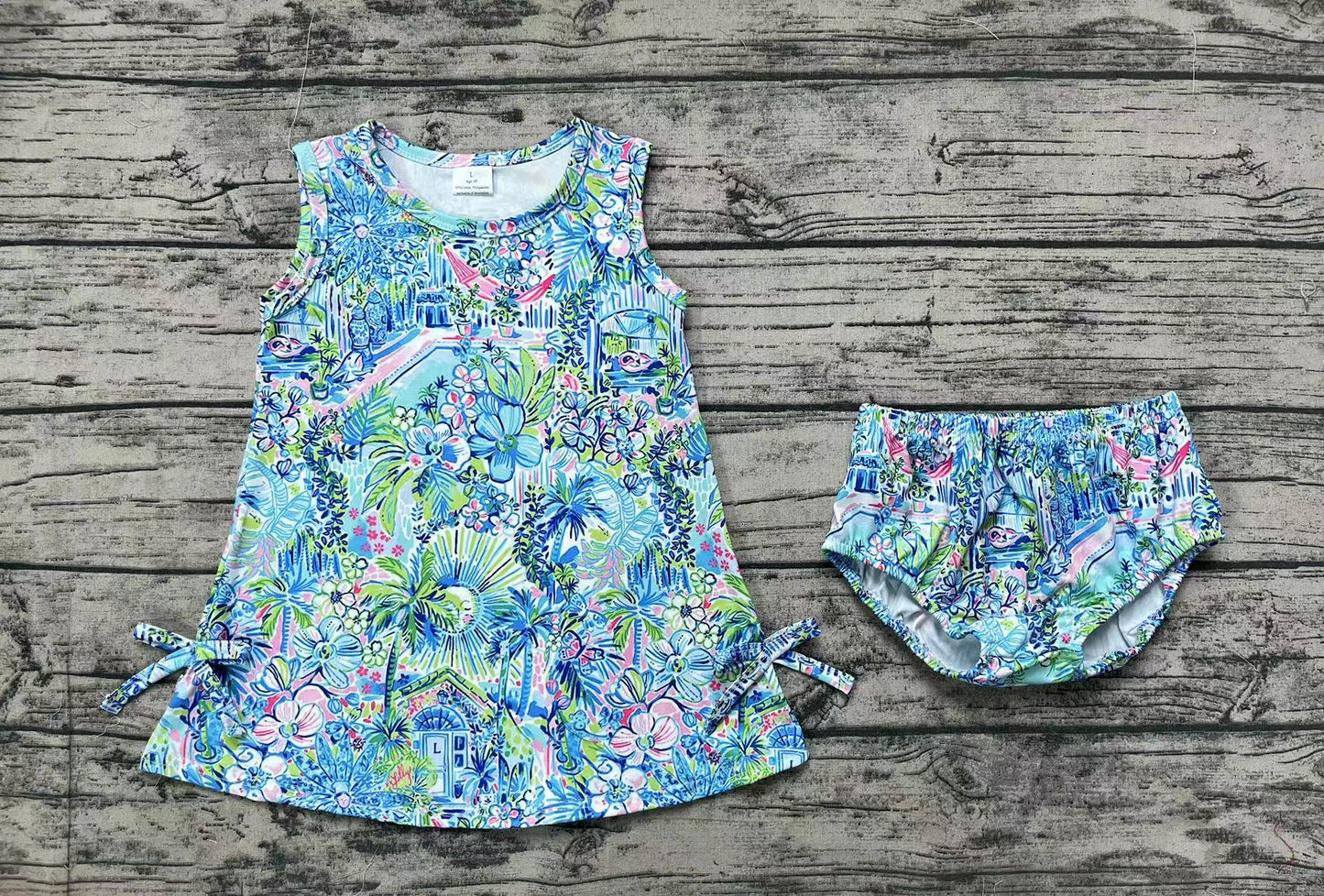 Baby Girls Blue Flowers Tunic Top Bummies Clothes Sets