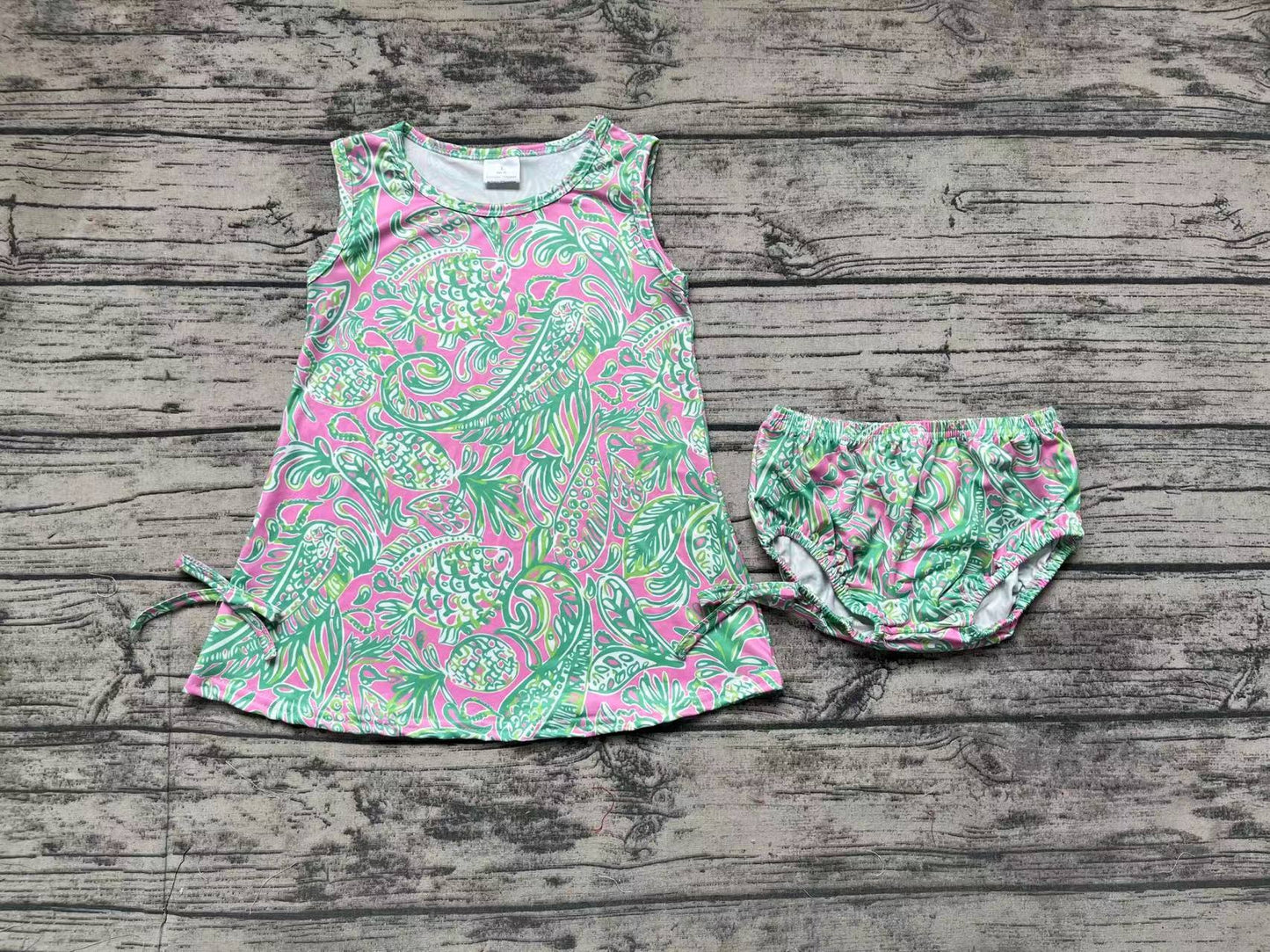 Baby Girls Green Fishes Tunic Top Bummies Clothes Sets