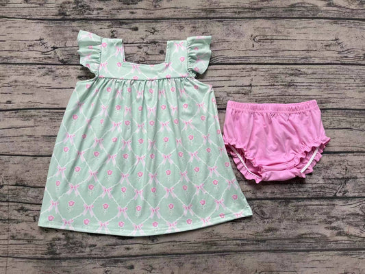 Baby Girls Green Bows Top Bummies Clothes Sets